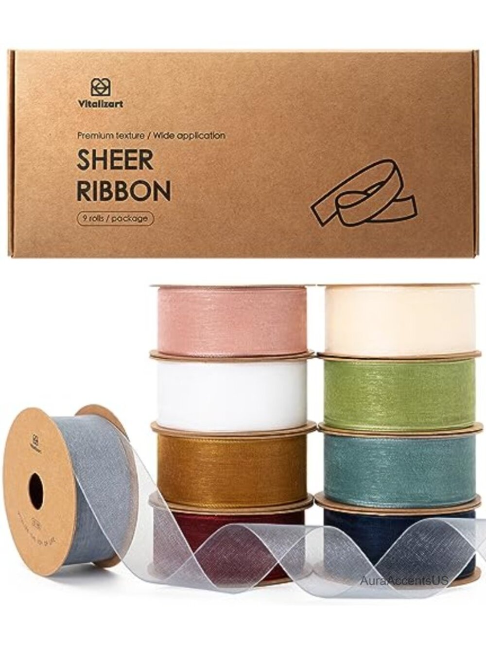 Organza Ribbon Set 1"x90Yd Sheer Gift Wrapping Crafts Bows 9 Rolls
